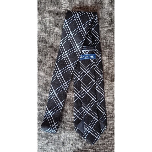 Tie 70s 80s 90s Y2K New Vintage The Tie Bar Black Silver Blue 3.75 Wide 58 Long - Picture 2 of 5